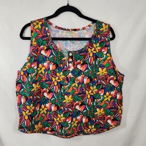 victoria habor Vintage Floral cropped Sleeveless Top sz L artsy art to wear